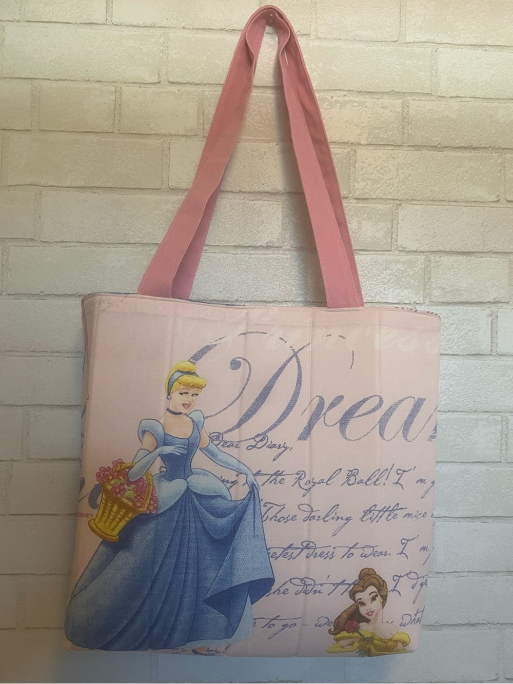Upcycled Disney Pink Cinderella Print Tote Bag